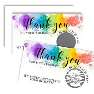 Rainbow Watercolor Themed Scratch & Win Customer Appreciation Package Inserts for Small Businesses, 20 2" X 3.5” Single Sided Insert Cards with Scratch Off Stickers included by AmandaCreation