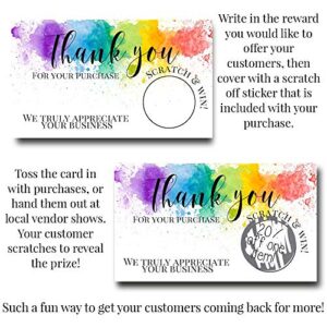 Rainbow Watercolor Themed Scratch & Win Customer Appreciation Package Inserts for Small Businesses, 20 2" X 3.5” Single Sided Insert Cards with Scratch Off Stickers included by AmandaCreation