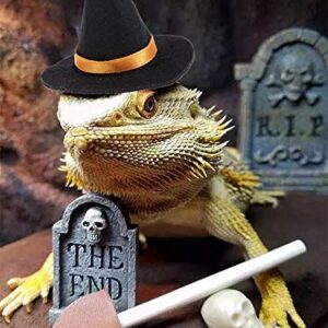 Lizard Clothes for Bearded Dragons, Halloween wizard Hat with Elastic Chin Strap Reptile Apparel Outfit Witch Cap Halloween Costume Party Cosplay Dress up Photo Props for Small Animals (Black)