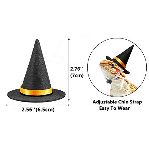 Lizard Clothes for Bearded Dragons, Halloween wizard Hat with Elastic Chin Strap Reptile Apparel Outfit Witch Cap Halloween Costume Party Cosplay Dress up Photo Props for Small Animals (Black)