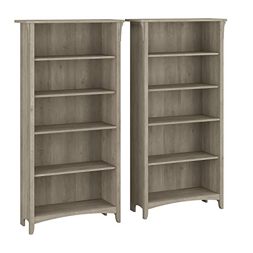 Bush Furniture Salinas 5 Shelf Bookcase - Set of 2 | Large Open Bookcase with 5 Shelves in Driftwood Gray | Sturdy Display Cabinet for Library, Bedroom, Living Room, Office | Tall Accent Shelf