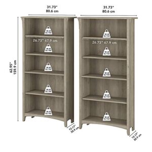 Bush Furniture Salinas 5 Shelf Bookcase - Set of 2 | Large Open Bookcase with 5 Shelves in Driftwood Gray | Sturdy Display Cabinet for Library, Bedroom, Living Room, Office | Tall Accent Shelf