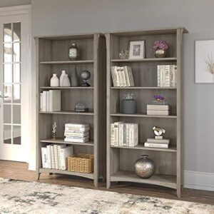 Bush Furniture Salinas 5 Shelf Bookcase - Set of 2 | Large Open Bookcase with 5 Shelves in Driftwood Gray | Sturdy Display Cabinet for Library, Bedroom, Living Room, Office | Tall Accent Shelf