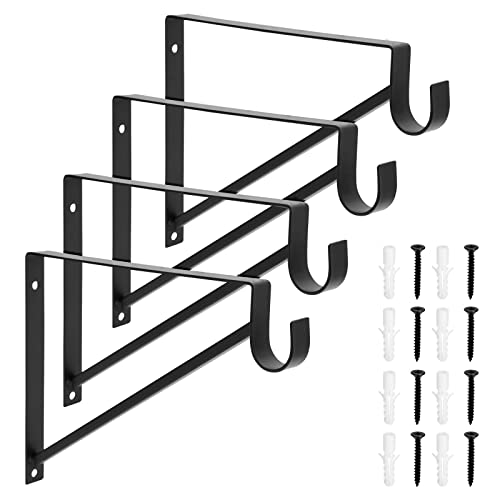 Okuna Outpost 4 Pack Heavy Duty Metal Closet Rod Support Bracket Holder for Storage, Shelving, Clothes, Wall Mounted Hanger with Screws for Easy Assembly (Black, 12.5 x 1 x 9.5 in)