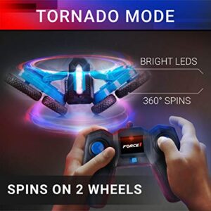 Force1 Tornado LED Remote Control Car for Kids - Double Sided Fast RC Car, 4WD Off-Road Stunt Car with 360 Flips, All Terrain Tires, LEDs, RC Crawler Rechargeable Toy Car Battery, Easy Kids Car Remote