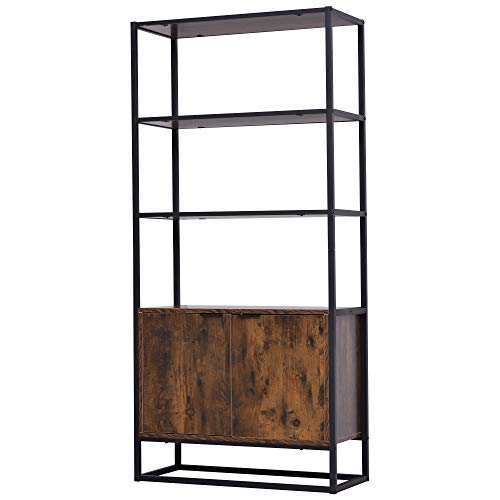 HOMCOM Shelves for Storage, Cabinet Bookcase with 3 Open Shelf, Tall Organizer Multifunctional Rack for Living Room, Brown