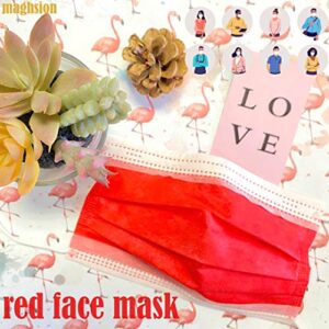 Magshion 50Pcs Disposable Face Cover 3-Ply Filter Non Medical Breathable Earloop Masks for Air Pollution (Red)