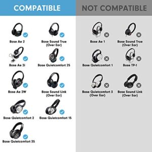 Professional Replacement Ear Pads, for Bose QC 35/25 / 15 QC2 / Ae2 / Ae2i / Ae2W / Sound Link/Sound True/Soft Protein Leather/Noise Isolation Memory Foam (Silver)