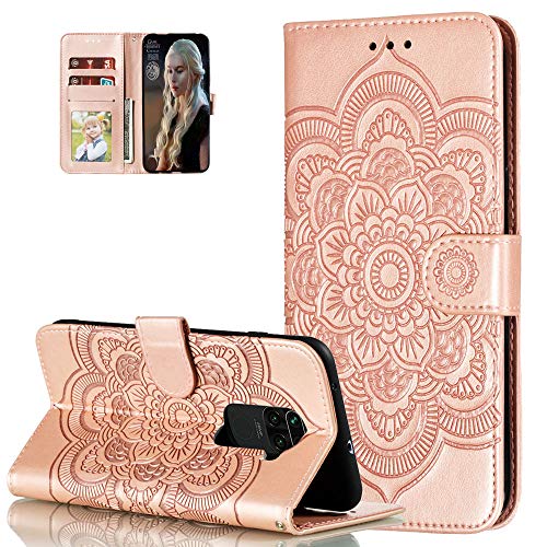 Asdsinfor Compatible with Xiaomi Redmi Note 9 Case Wallet Case Credit Cards Slot with Stand for PU Leather Shockproof Flip Magnetic Compatible with Redmi Note 9/Redmi 10X Sunflower Rose Gold LD