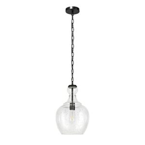 henn&hart 11" wide pendant with glass shade in blackened bronze/seeded, pendant, flush mount ceiling light fixture for kitchen, living room