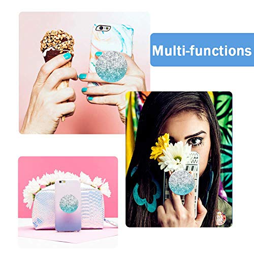 Multi-Function Mounts and Stands for Smartphones, Expanding Stand Grip Mount Socket, iPhone and Tablets (Blue Glitter)