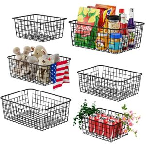 wire baskets, warmfill 6 pack wire storage baskets pantry organization and storage metal basket bin for shelf pantry kitchen cabinet, black (2 small, 2 medium, 2 large)