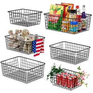 Wire Baskets, Warmfill 6 Pack Wire Storage Baskets Pantry Organization and Storage Metal Basket Bin for Shelf Pantry Kitchen Cabinet, Black (2 Small, 2 Medium, 2 Large)