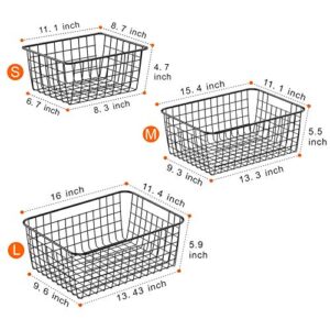 Wire Baskets, Warmfill 6 Pack Wire Storage Baskets Pantry Organization and Storage Metal Basket Bin for Shelf Pantry Kitchen Cabinet, Black (2 Small, 2 Medium, 2 Large)