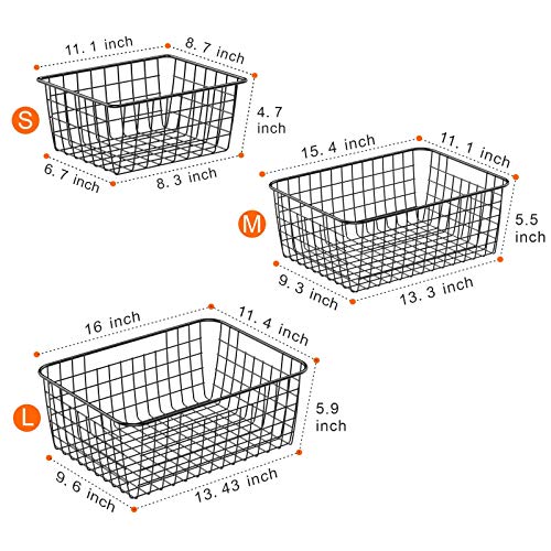 Wire Baskets, Warmfill 6 Pack Wire Storage Baskets Pantry Organization and Storage Metal Basket Bin for Shelf Pantry Kitchen Cabinet, Black (2 Small, 2 Medium, 2 Large)