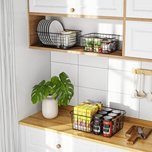 Wire Baskets, Warmfill 6 Pack Wire Storage Baskets Pantry Organization and Storage Metal Basket Bin for Shelf Pantry Kitchen Cabinet, Black (2 Small, 2 Medium, 2 Large)