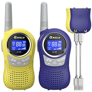 walkie talkies for kids, qniglo 2km rechargeable walkie talkies for kids 3-12 years old, perfect christmas birthday gifts toys kids walkie talkies 2 pack for outdoor camping, walking, hiking