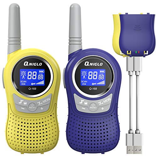 Walkie Talkies for Kids, QNIGLO 2KM Rechargeable Walkie Talkies for Kids 3-12 Years Old, Perfect Christmas Birthday Gifts Toys Kids Walkie Talkies 2 Pack for Outdoor Camping, Walking, Hiking