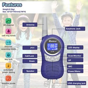 Walkie Talkies for Kids, QNIGLO 2KM Rechargeable Walkie Talkies for Kids 3-12 Years Old, Perfect Christmas Birthday Gifts Toys Kids Walkie Talkies 2 Pack for Outdoor Camping, Walking, Hiking