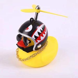 rubber duck toy car ornaments yellow duck car dashboard decorations with propeller helmet (black＆white)