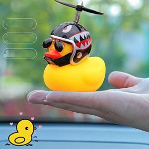 Rubber Duck Toy Car Ornaments Yellow Duck Car Dashboard Decorations with Propeller Helmet (Black＆White)