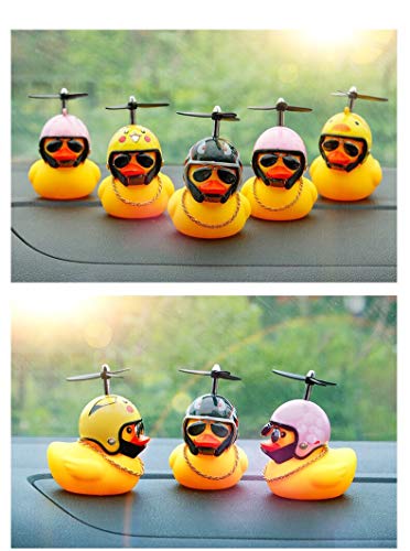 Rubber Duck Toy Car Ornaments Yellow Duck Car Dashboard Decorations with Propeller Helmet (Black＆White)