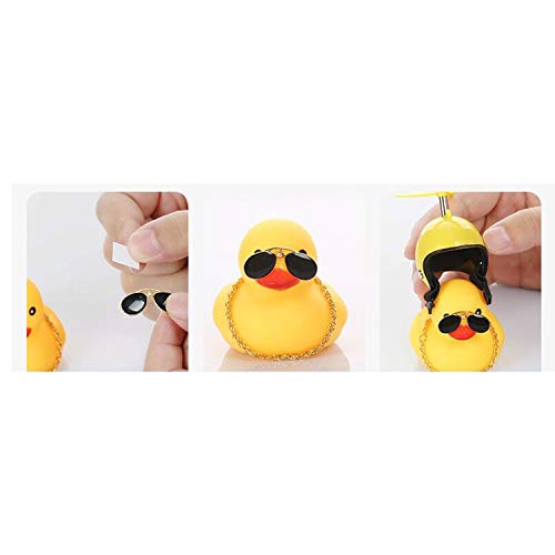 Rubber Duck Toy Car Ornaments Yellow Duck Car Dashboard Decorations with Propeller Helmet (Black＆White)