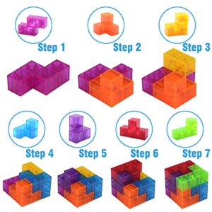 WorWoder Kids Magnetic Building Blocks Magic Magnetic 3D Puzzle Cubes, Set of 7 Multi Shapes Magnetic Blocks with 54 Guide Cards, Intelligence Developing and Stress Relief Fidget Toys for Kids Adults