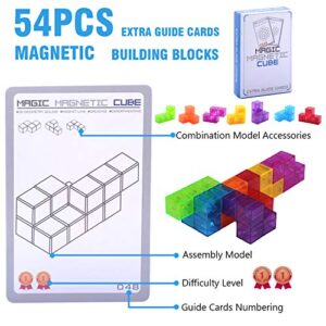 WorWoder Kids Magnetic Building Blocks Magic Magnetic 3D Puzzle Cubes, Set of 7 Multi Shapes Magnetic Blocks with 54 Guide Cards, Intelligence Developing and Stress Relief Fidget Toys for Kids Adults