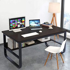 computer desk with storage shelves,industrial style writing table with 1 tier bookshelf wood sturdy office desk for home or office