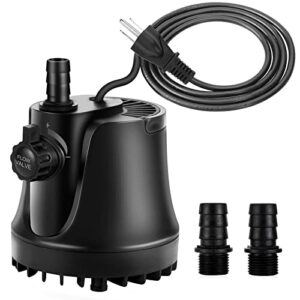 aqqa 265-800 gph submersible aquarium water pump with adjustable switch, water removal and drainage sump cleaning pump with 2 nozzles for aquarium, pond, fish tank, hydroponics, backyard (25w 400gph)