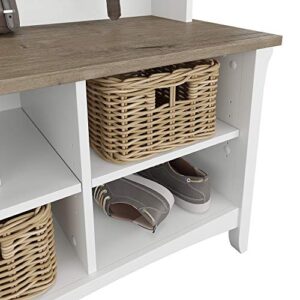 Bush Furniture Salinas Hall Tree with Shoe Storage Bench, Pure White and Shiplap Gray