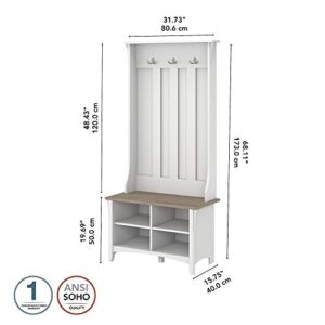 Bush Furniture Salinas Hall Tree with Shoe Storage Bench, Pure White and Shiplap Gray