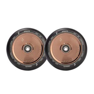 graviti pro scooter wheel 1 pair 110mm hollow wheels with abec 9 bearings for mgp/razor/lucky/envy/vokul scooter (2pcs) (black pu chrome brown core)