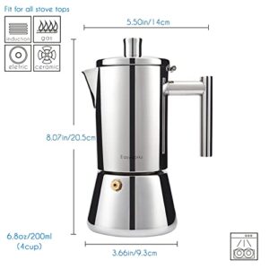 Easyworkz Diego Stovetop Espresso Maker Stainless Steel Italian Coffee Machine Maker 4Cup 6.8 oz Induction Moka Pot