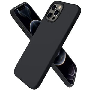 ornarto compatible with iphone 12 pro max case 6.7", slim liquid silicone 3 layers full covered soft gel rubber phone case protective cover with microfiber lining 6.7 inch-black