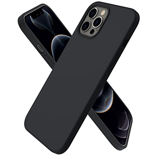 ORNARTO Compatible with iPhone 12 PRO MAX Case 6.7", Slim Liquid Silicone 3 Layers Full Covered Soft Gel Rubber Phone Case Protective Cover with Microfiber Lining 6.7 inch-Black