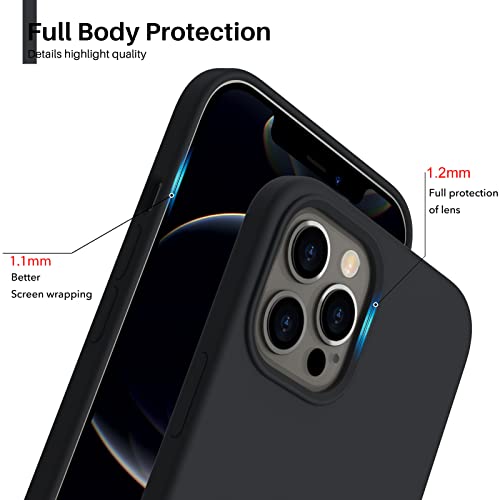 ORNARTO Compatible with iPhone 12 PRO MAX Case 6.7", Slim Liquid Silicone 3 Layers Full Covered Soft Gel Rubber Phone Case Protective Cover with Microfiber Lining 6.7 inch-Black