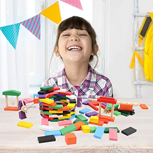 BigOtters Extra Large Domino Blocks Set, 108PCS Domino Starter Kit Colorful Wooden Domino Blocks Racing Tile Game Educational Toys for Boys Girls Birthday Gift Party Favor