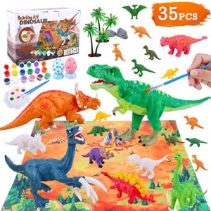 anchwn dinosaur world painting kit - 35 pcs dinosaur arts and crafts set for boys girls age 4 5 6 7 8years old kid creativity diy gift easter paint your own dinosaur animal set