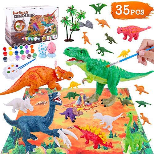 ANCHWN Dinosaur World Painting Kit - 35 Pcs Dinosaur Arts and Crafts Set for Boys Girls Age 4 5 6 7 8Years Old Kid Creativity DIY Gift Easter Paint Your Own Dinosaur Animal Set