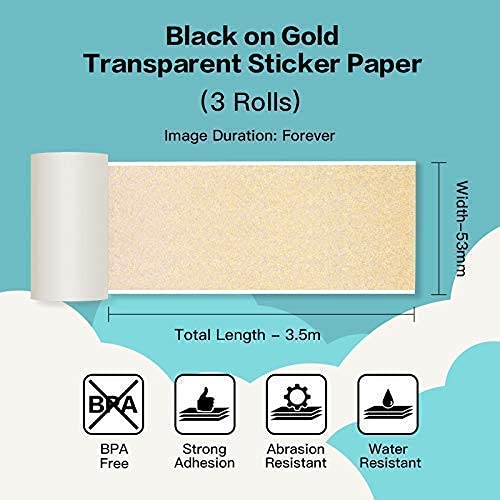 Phomemo M02 Pocket Printer - with 3 Rolls Transparent Gold Paper， Compatible with iOS + Android for Plan Journal, Study Notes, Art Creation, Work, Gift