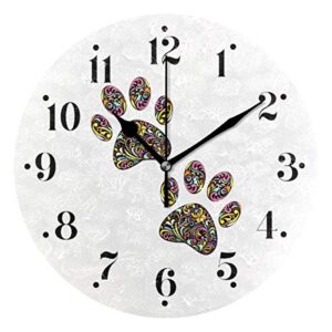 vikko floral animal dog paw wall clock 9.8 inch round battery operated decorative clock for kitchen school office