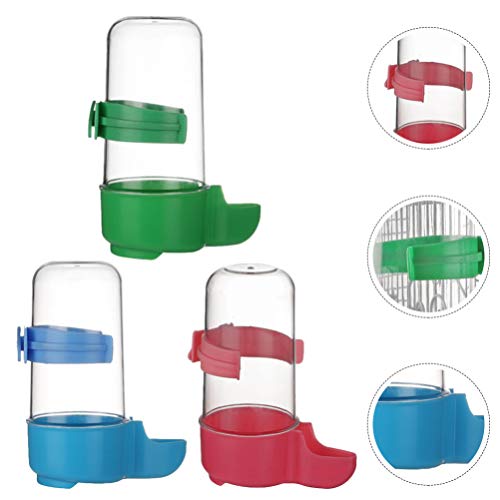 POPETPOP 3pcs Automatic Bird Feeders Bird Water Bottles Food Dispensers Hanging in Birds Cage for Cockatiel Parrots Budgie Lovebirds (Red Blue Green)