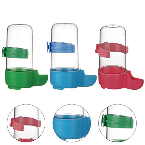 POPETPOP 3pcs Automatic Bird Feeders Bird Water Bottles Food Dispensers Hanging in Birds Cage for Cockatiel Parrots Budgie Lovebirds (Red Blue Green)