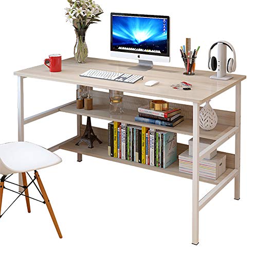 TOPYL Computer Desk with Bookshelf,47" Modern Simple Style Desk for Home Office,Sturdy Writing Desk - Family Workstation with 2 Tier Shelves