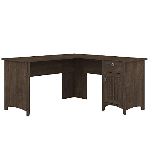 Bush Furniture Salinas L-Shaped Storage | Study Table with Drawers & Cabinets | Home Office Computer Desk, 60W, Ash Brown