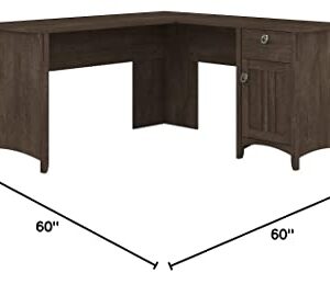 Bush Furniture Salinas L-Shaped Storage | Study Table with Drawers & Cabinets | Home Office Computer Desk, 60W, Ash Brown