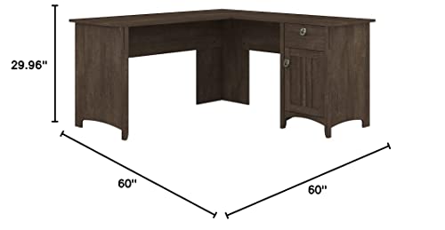 Bush Furniture Salinas L-Shaped Storage | Study Table with Drawers & Cabinets | Home Office Computer Desk, 60W, Ash Brown