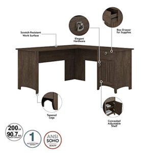 Bush Furniture Salinas L-Shaped Storage | Study Table with Drawers & Cabinets | Home Office Computer Desk, 60W, Ash Brown